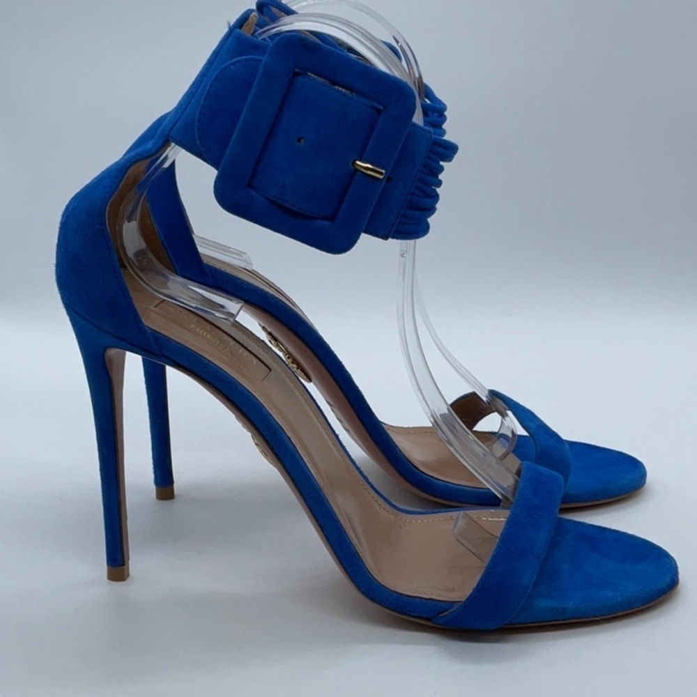 EUC - Aquazzura Blue Casablanca 110 Suede Sandals - Picture 7 of 13